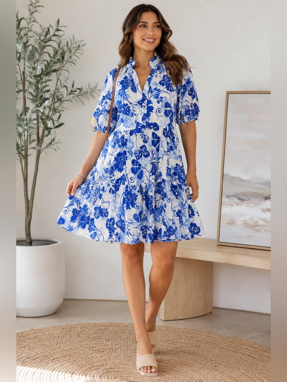 ✨MSK Floral-Print V-Neck Tiered Dress Size S